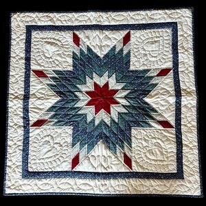 Vintage 1990s Lone Star Pattern Wall Hanging Lap Quilt Handmade 42x42 Americana